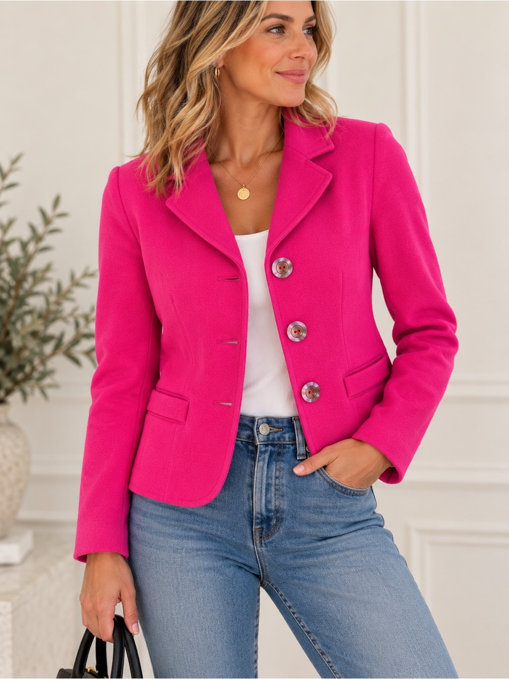 Tribal Fuchsia Pink Wool Cashmere Blend Tailored Blazer Jacket Size 4